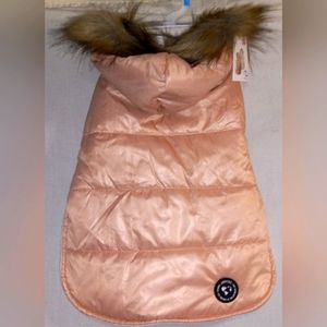 Justice Pet Reversible Pink Puffer Jacket w Pink Faux Fur Trim Size Small
